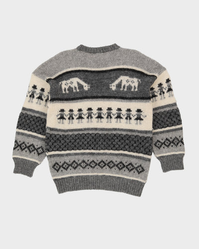 Hand Knitted Grey Patterned Jumper - S