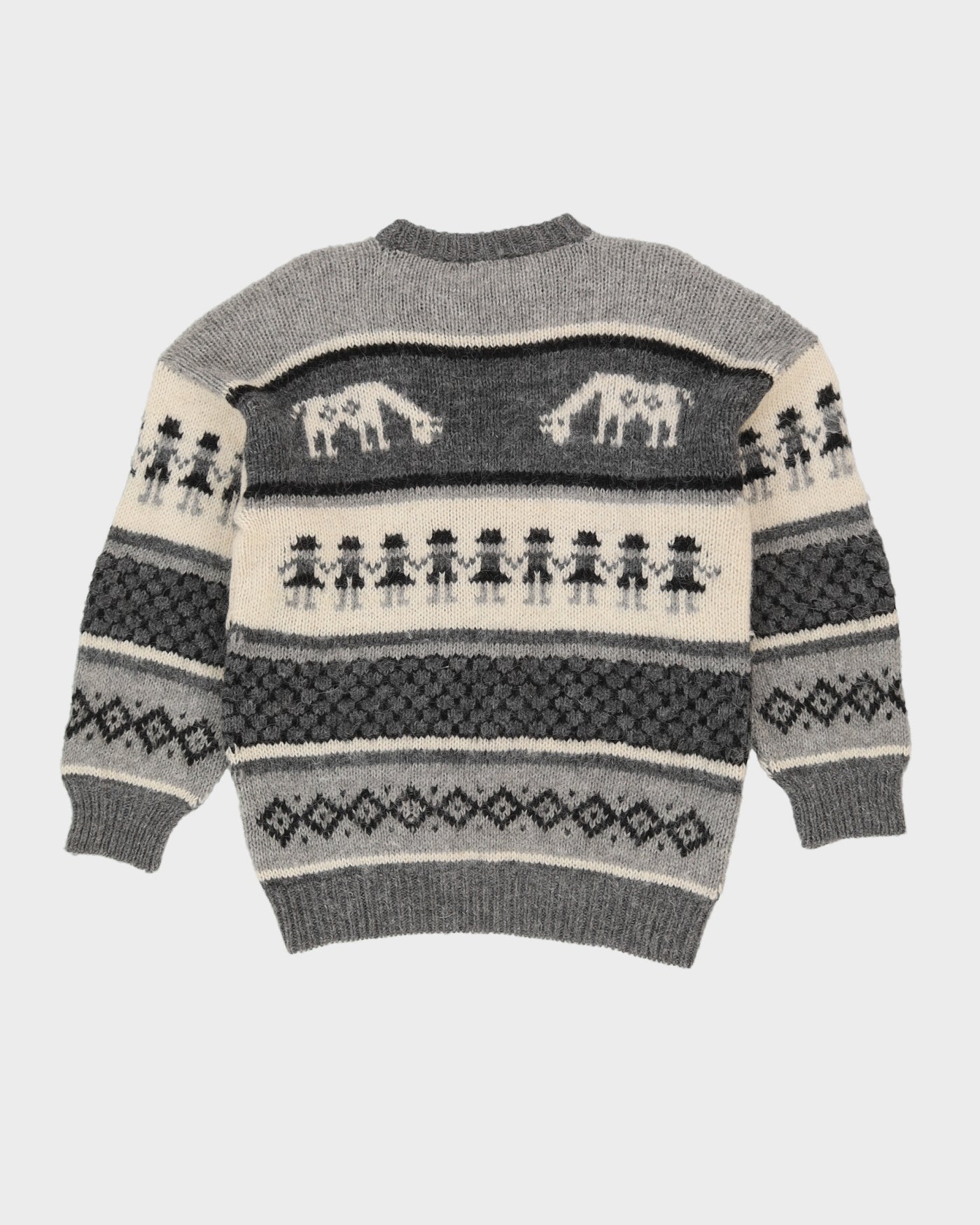 Hand Knitted Grey Patterned Jumper - S
