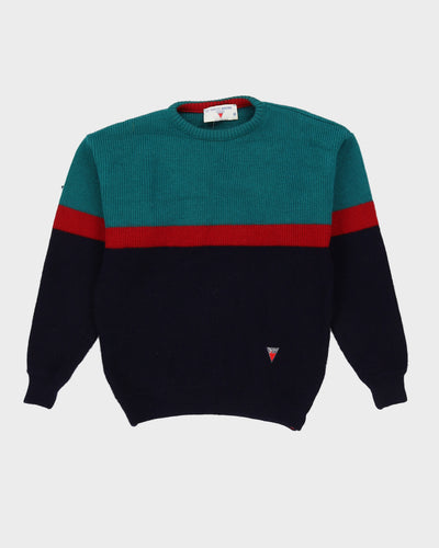 00s Green And Navy Knitted Jumper - S