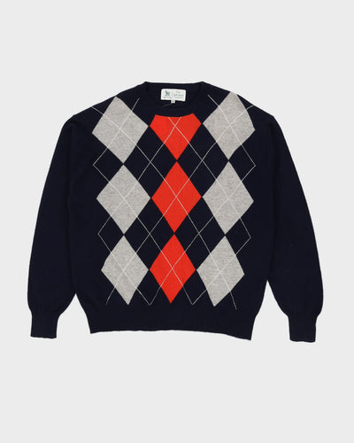 Blue Patterned Cashmere Knitted Jumper - XXL