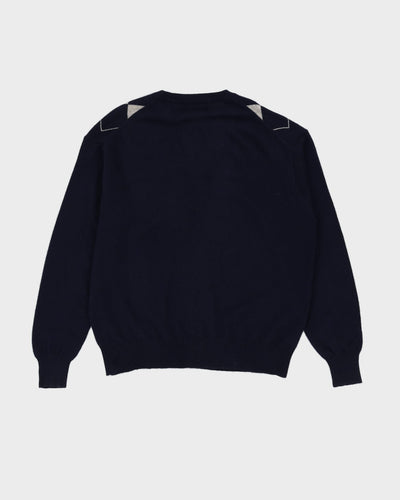 Blue Patterned Cashmere Knitted Jumper - XXL