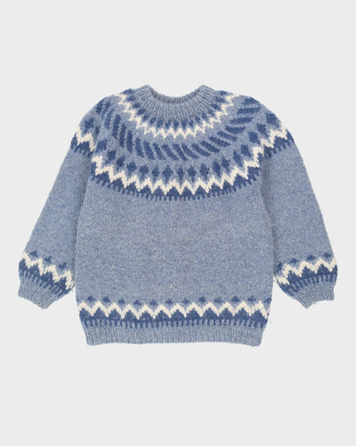 Blue Wool Hand Knitted Jumper - XXXL