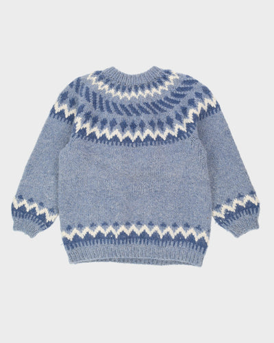 Blue Wool Hand Knitted Jumper - XXXL