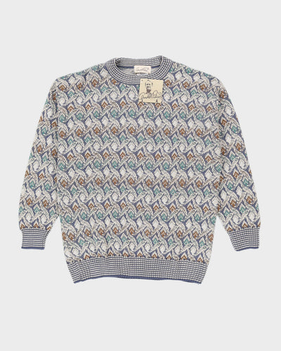 1990s Blue Patterned Knitted Jumper - L
