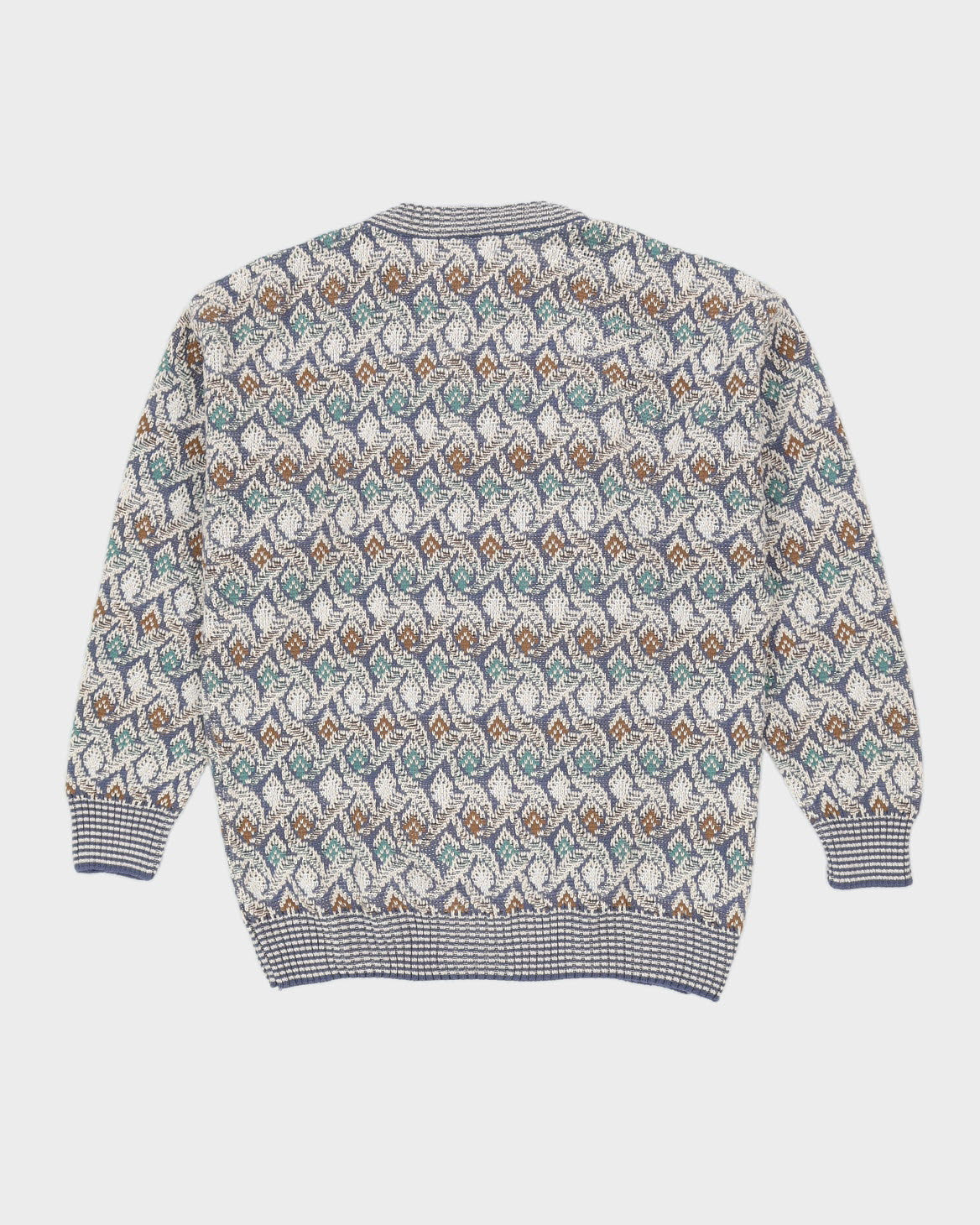 1990s Blue Patterned Knitted Jumper - L