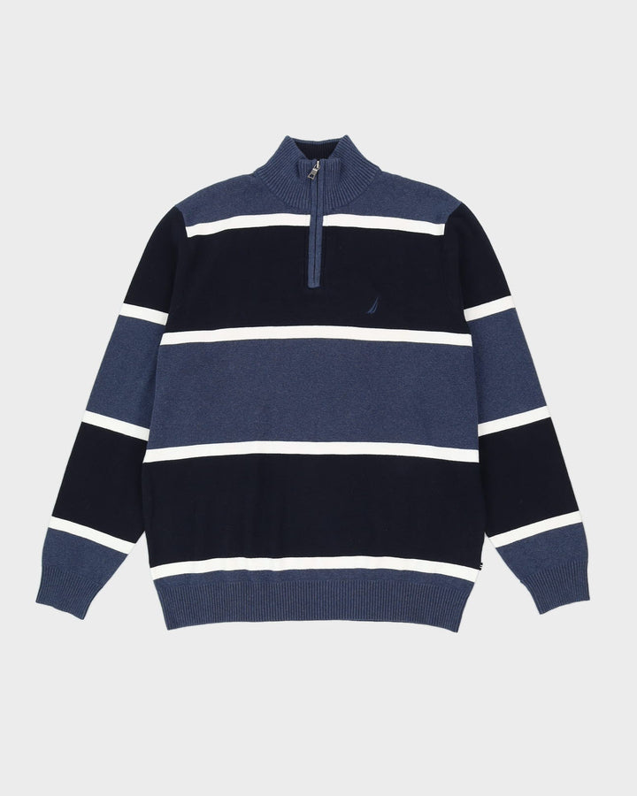 Nautica Blue Striped Knitted Jumper - L