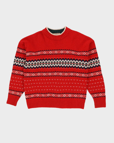 London Fog Red Patterned Knitted Jumper - XL