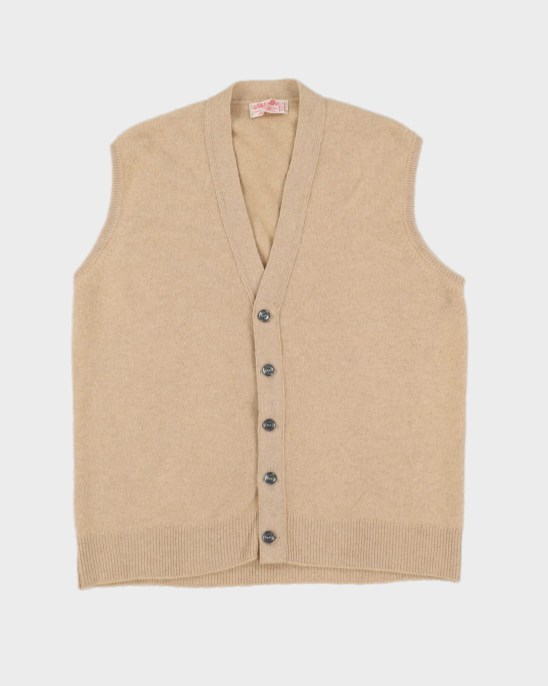 Jaeger Beige Cashmere Knitted Sleeveless Cardigan - XL
