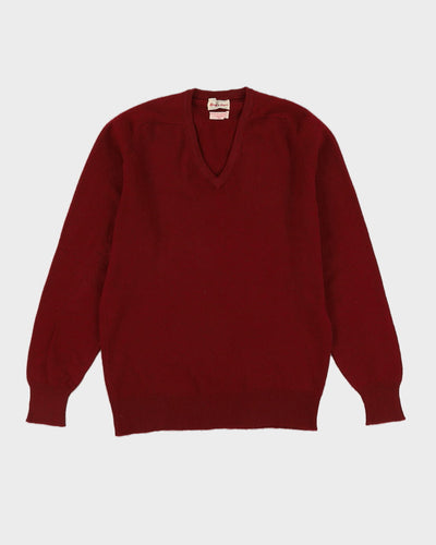 Vintage 1960s Burgundy Cashmere Knitted Jumper - S