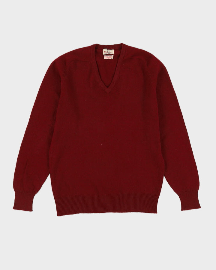Vintage 1960s Burgundy Cashmere Knitted Jumper - S
