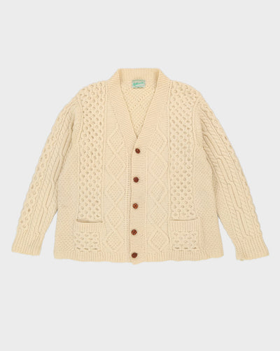 Aran Wool Cream Knitted Cardigan - L