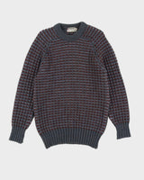 Grey And Burgundy Patterned Knitted Jumper - S