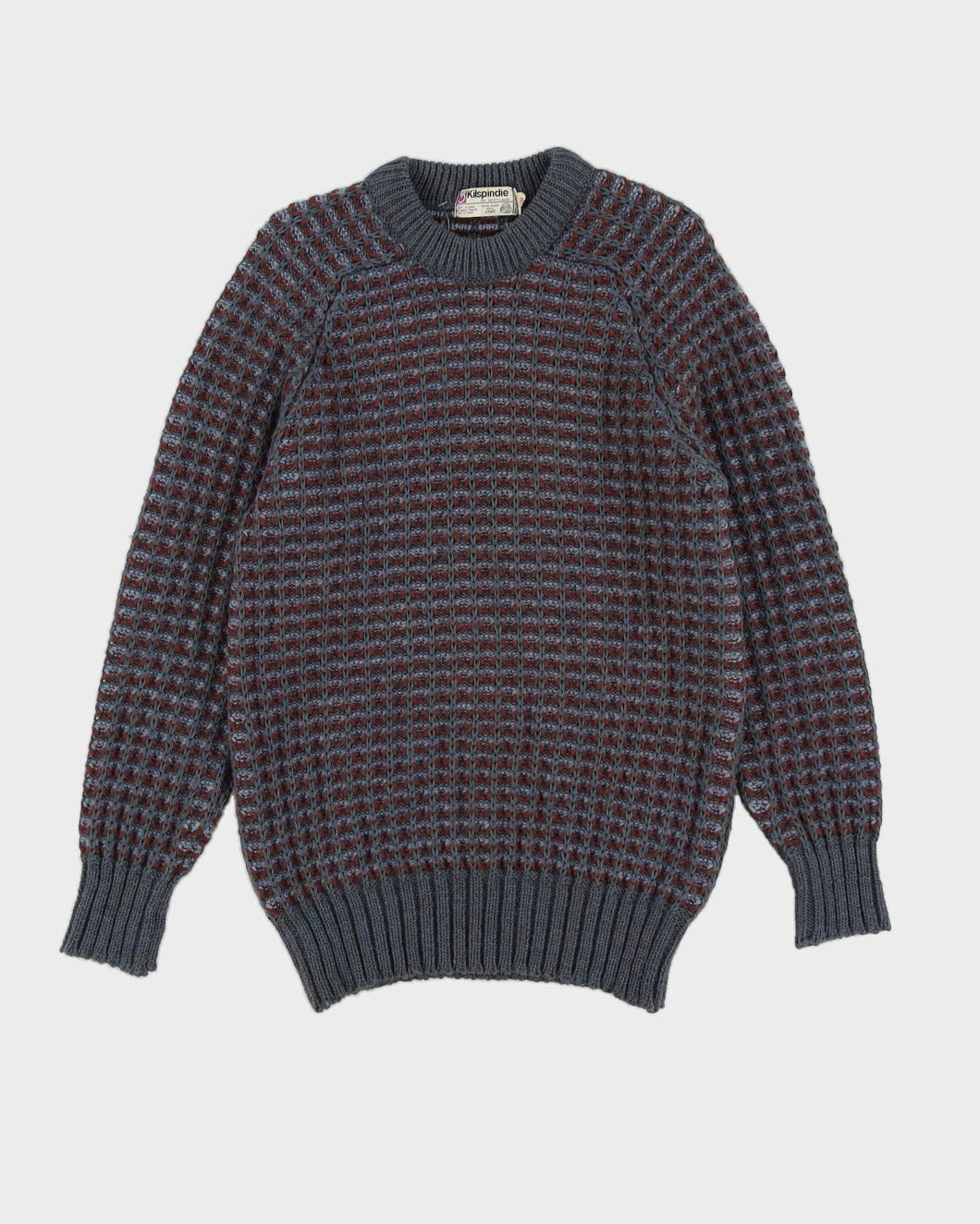 Grey And Burgundy Patterned Knitted Jumper - S