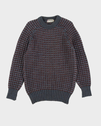 Grey And Burgundy Patterned Knitted Jumper - S