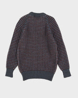 Grey And Burgundy Patterned Knitted Jumper - S