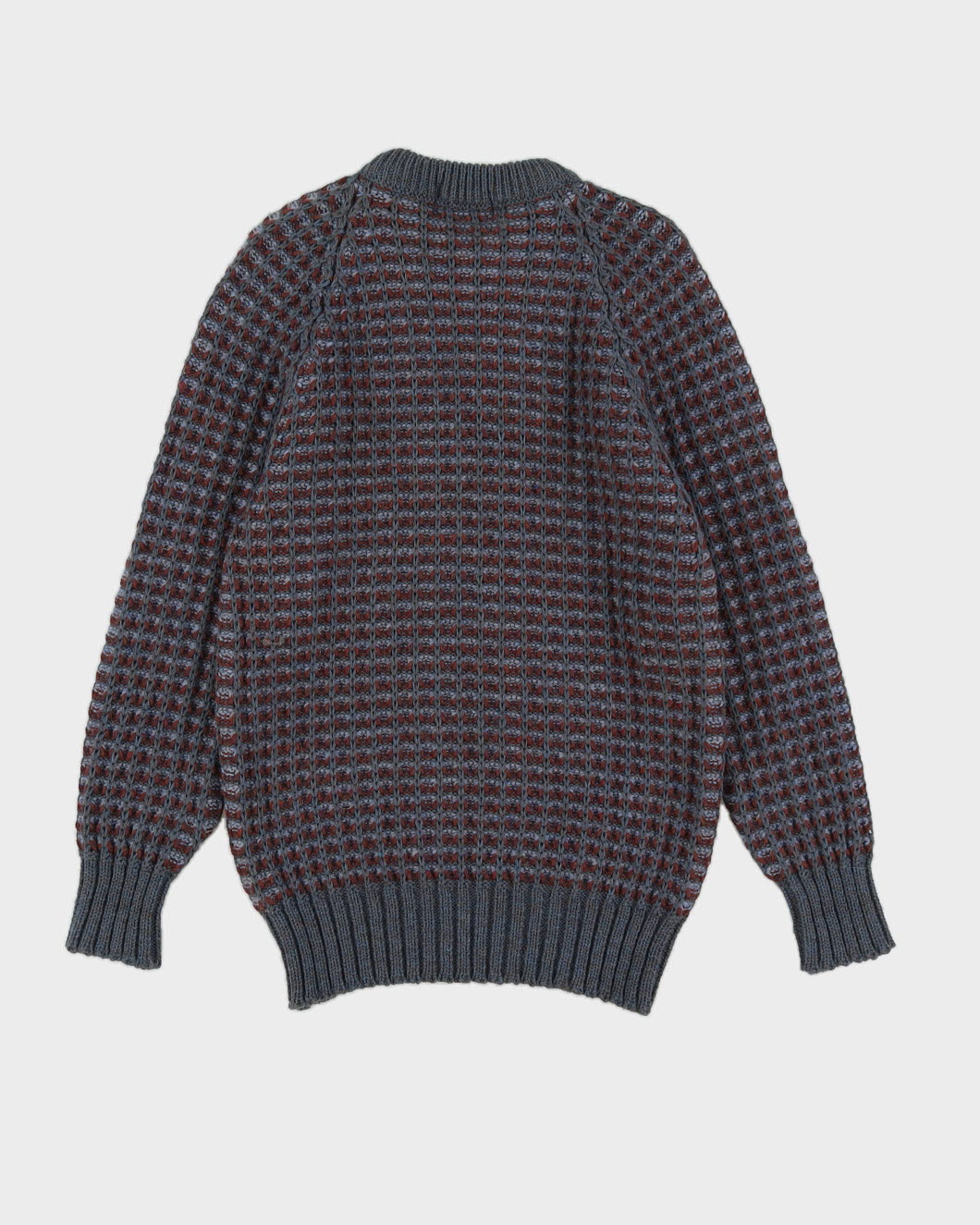 Grey And Burgundy Patterned Knitted Jumper - S