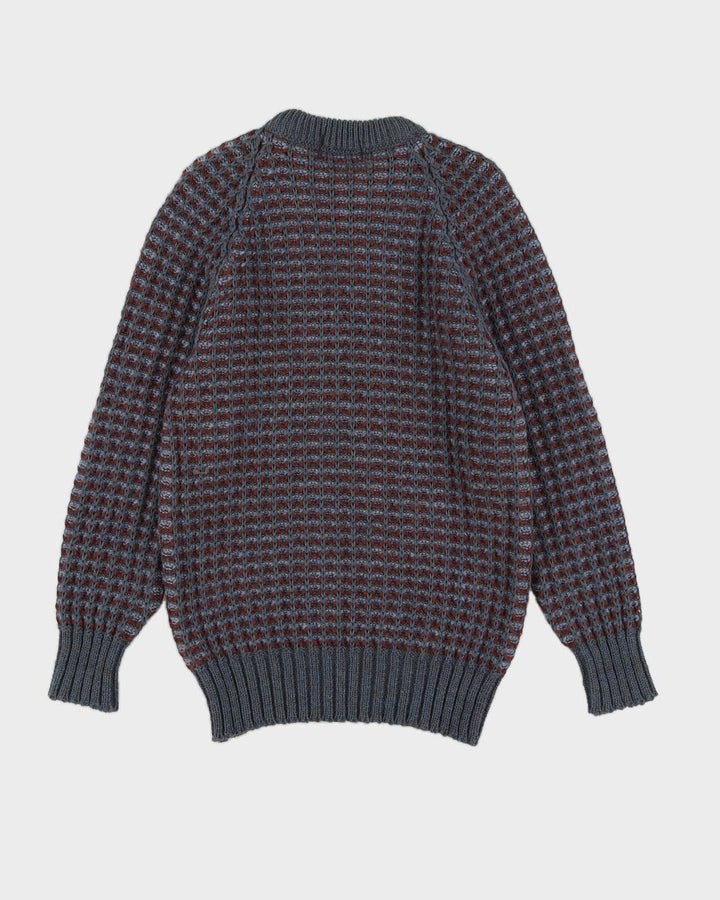 Grey And Burgundy Patterned Knitted Jumper - S