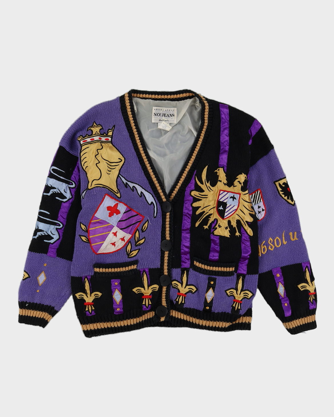 Y2K Purple Patterned Knitted Cardigan - L