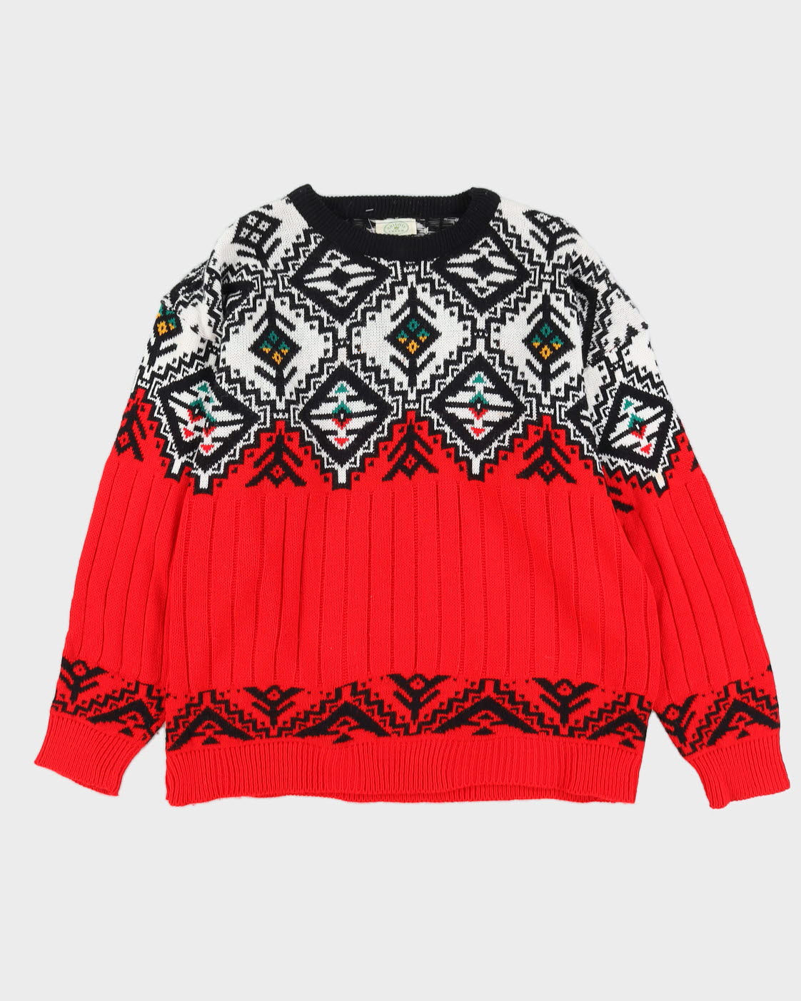 Vintage 1990s Red Patterned Knitted Jumper - XL
