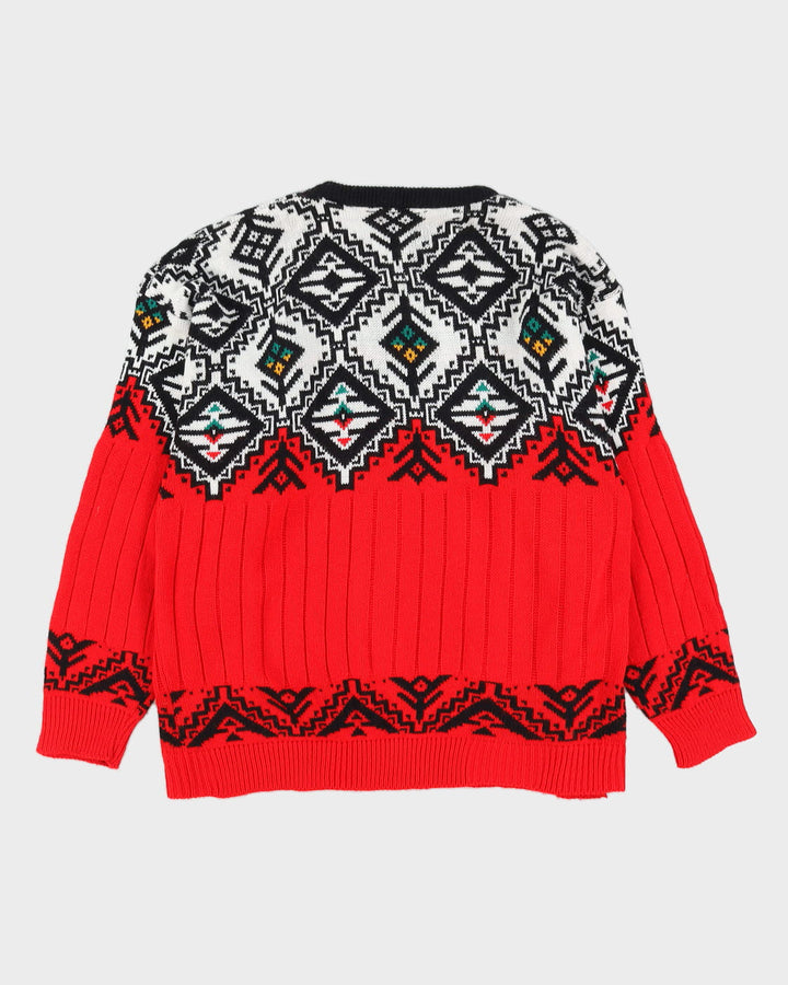 Vintage 1990s Red Patterned Knitted Jumper - XL
