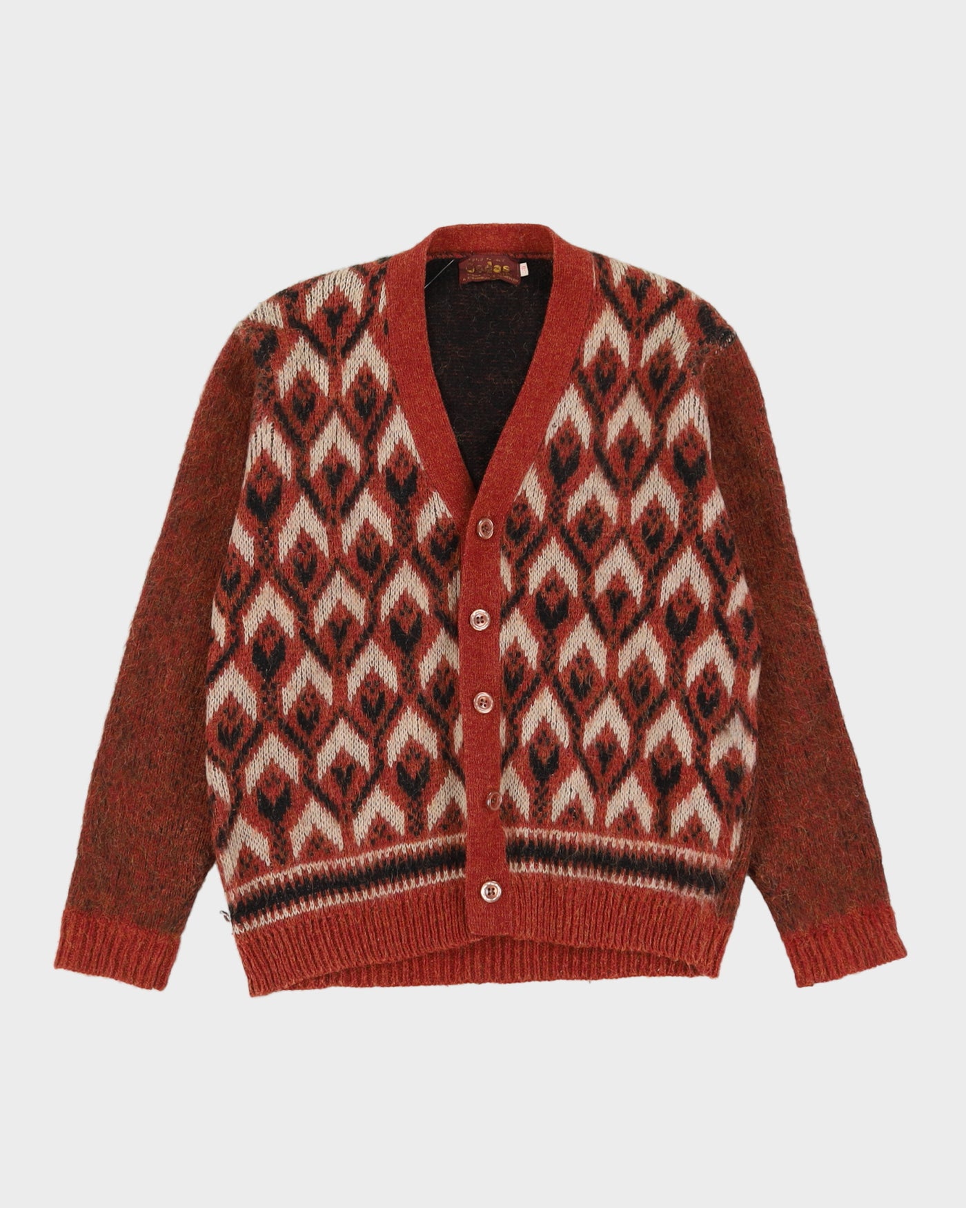 Vintage 1970s Brown Patterned Knitted Cardigan - XS