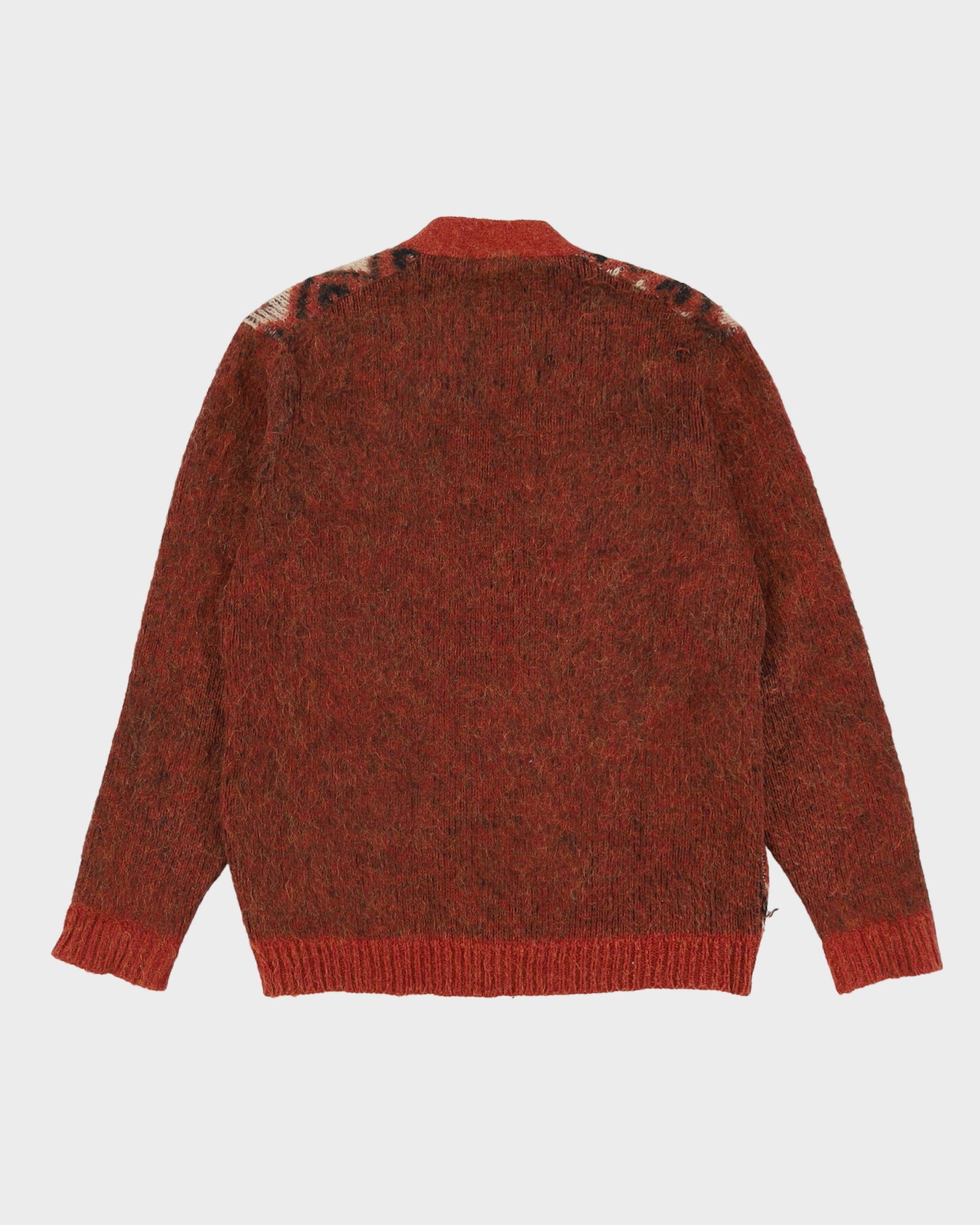 Vintage 1970s Brown Patterned Knitted Cardigan - XS