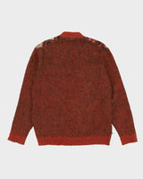 Vintage 1970s Brown Patterned Knitted Cardigan - XS