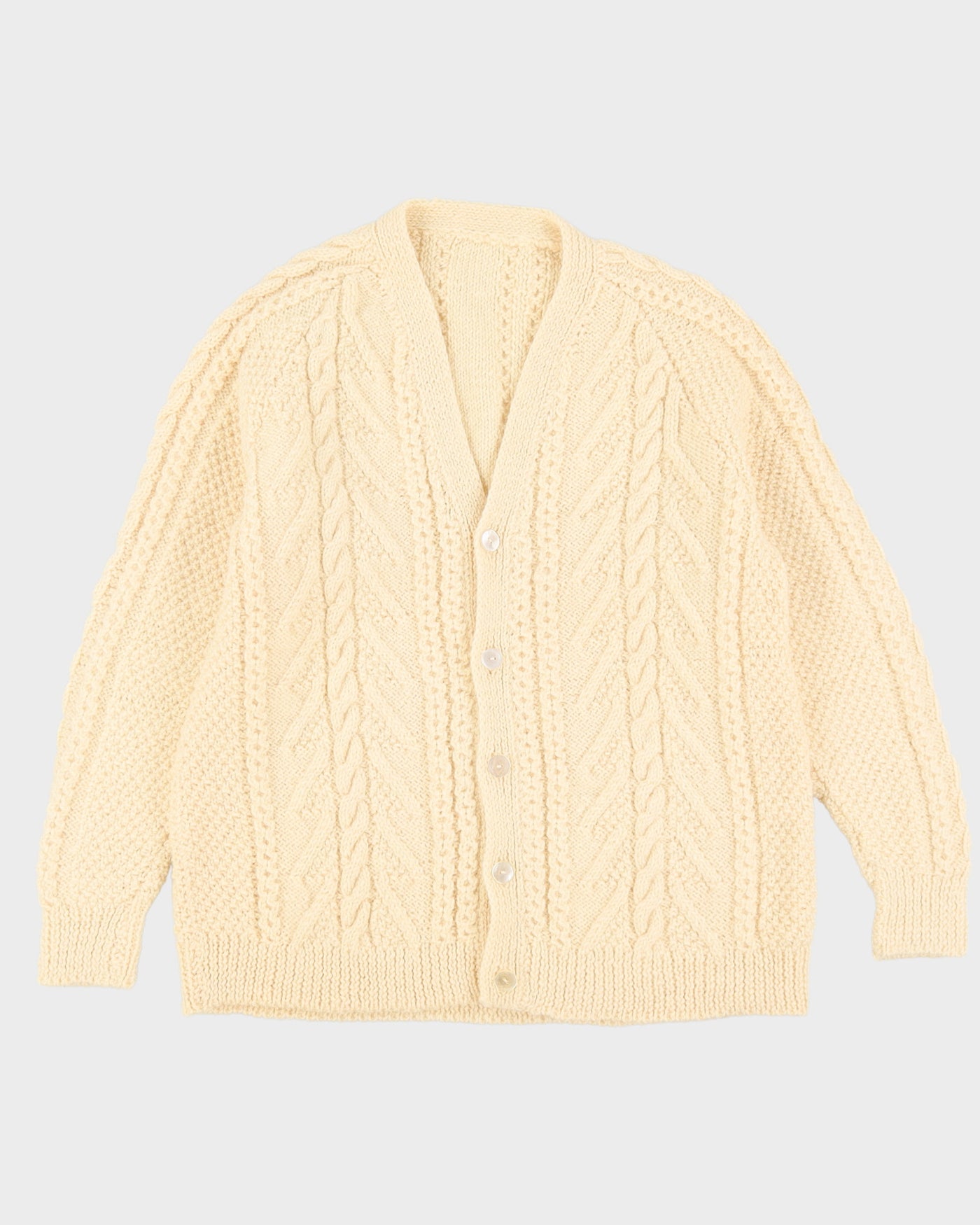 Cream Hand Knitted Cardigan - L