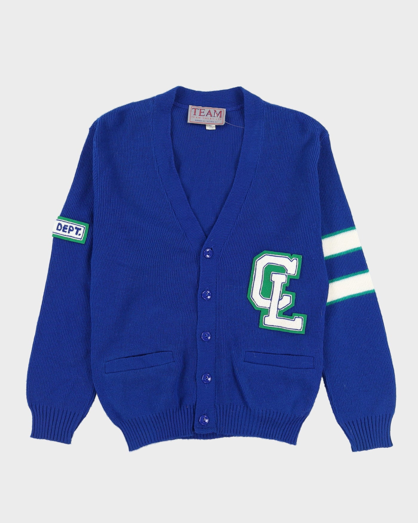 Blue Knitted College Cardigan - M