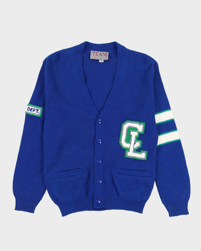 Blue Knitted College Cardigan - M