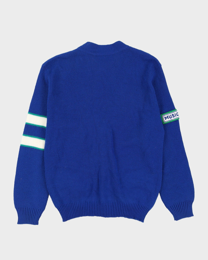 Blue Knitted College Cardigan - M