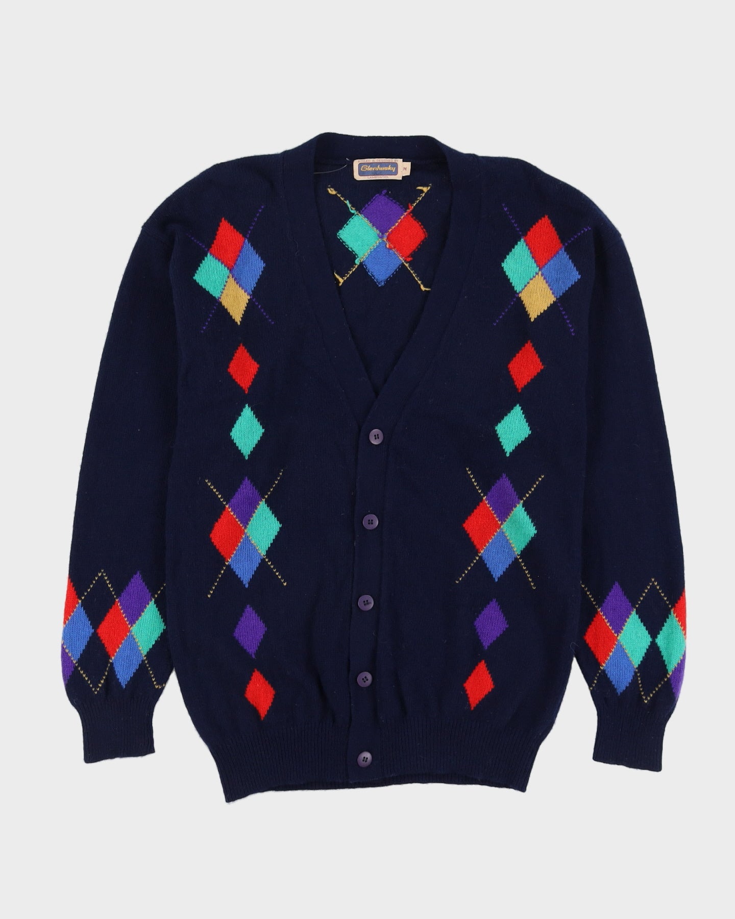 Blue Patterned Knitted Cardigan - M