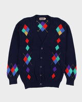 Blue Patterned Knitted Cardigan - M