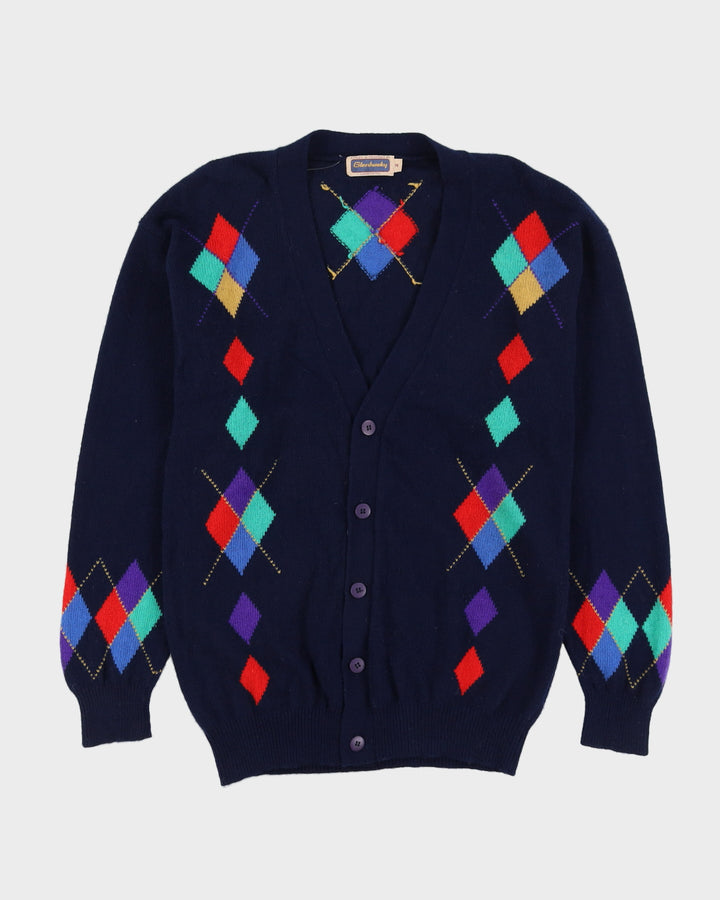 Blue Patterned Knitted Cardigan - M