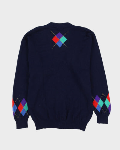 Blue Patterned Knitted Cardigan - M