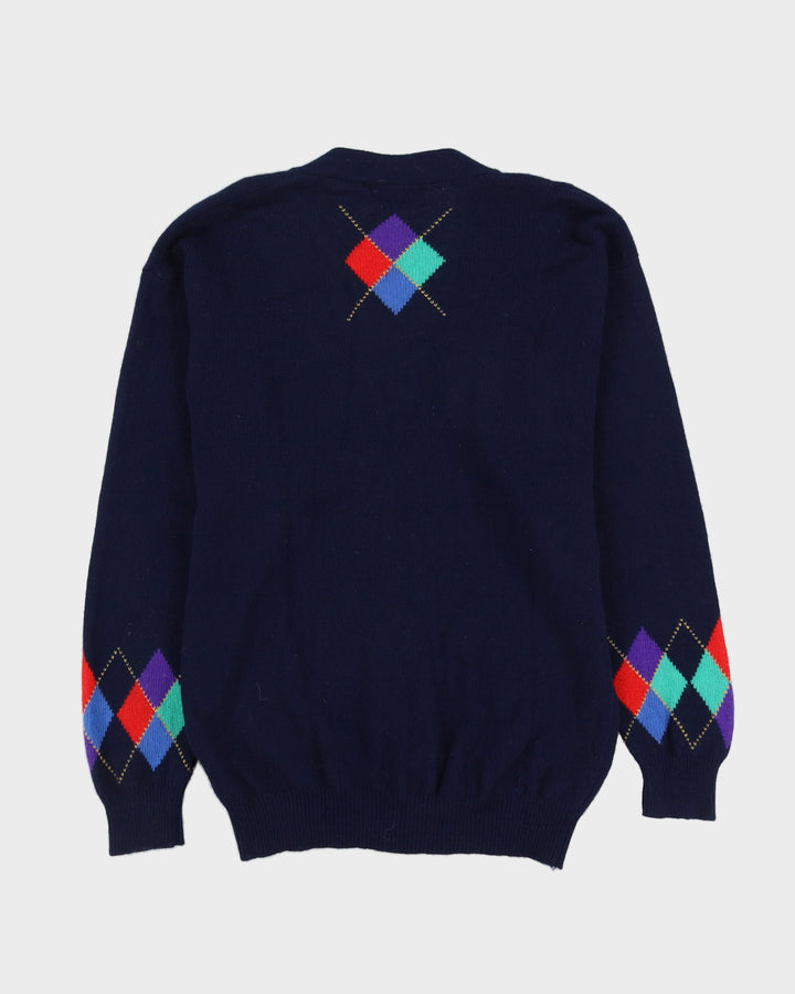 Blue Patterned Knitted Cardigan - M