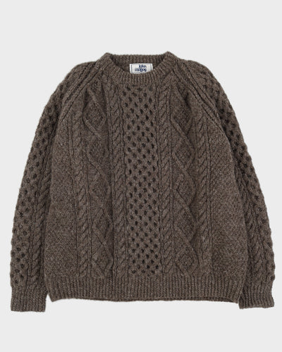 Brown Wool Aran Knitted Jumper - XXXL