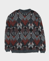 00s Burgundy and Teal Knitted Jumper - L
