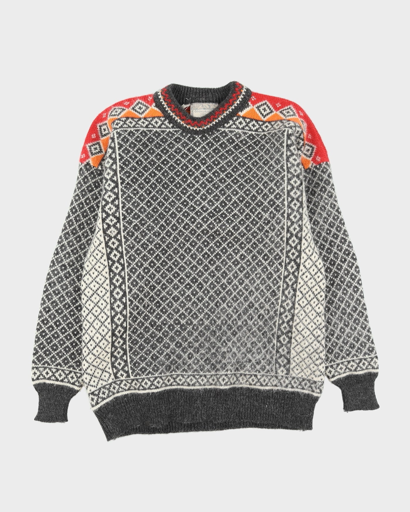 Norwegian Grey Patterned Knitted Jumper - M