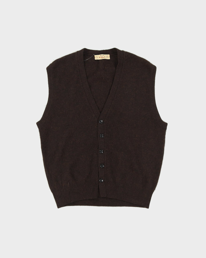 Brown Cashmere Knitted Sleeveless Cardigan - M