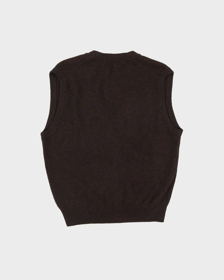 Brown Cashmere Knitted Sleeveless Cardigan - M