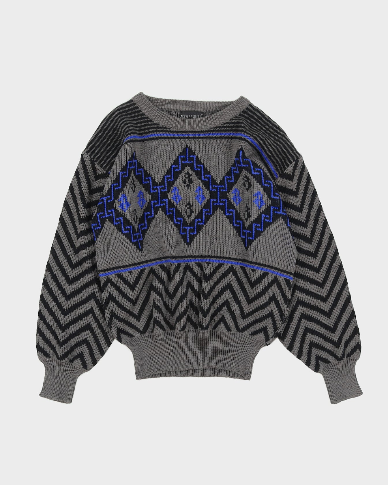 1990s Grey Patterned Knitted Jumper - S