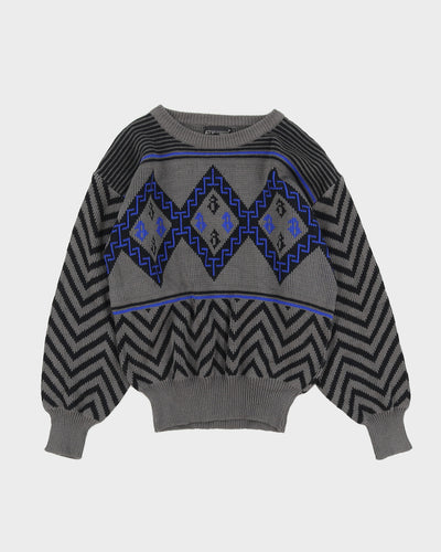 1990s Grey Patterned Knitted Jumper - S