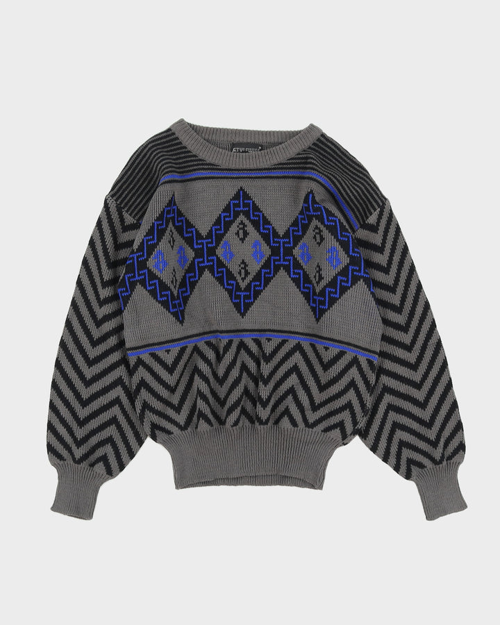 1990s Grey Patterned Knitted Jumper - S
