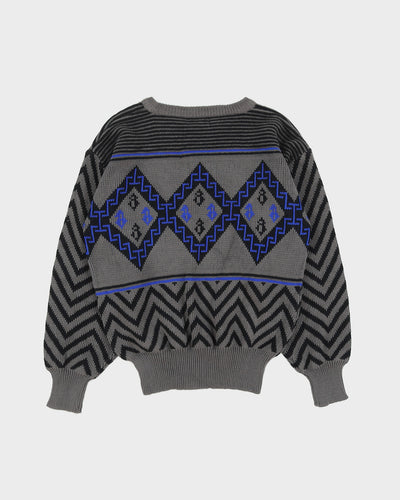 1990s Grey Patterned Knitted Jumper - S