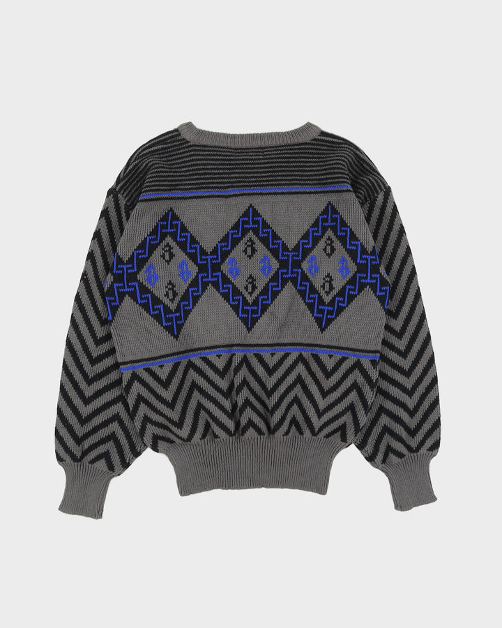 1990s Grey Patterned Knitted Jumper - S