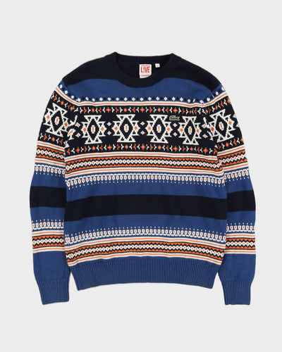 Lacoste Blue Patterned Knitted Jumper - XS