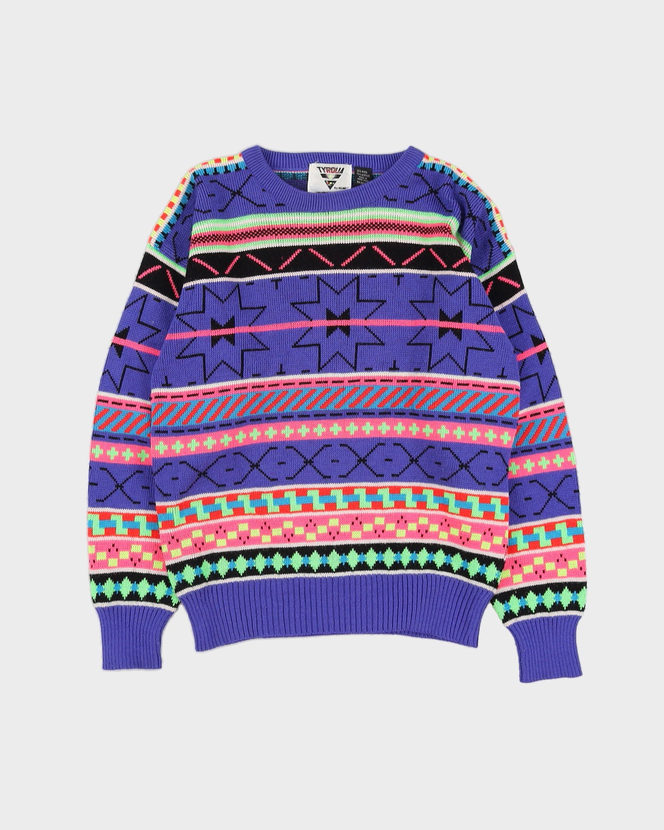 Purple Patterned Knitted Ski Jumper - XS