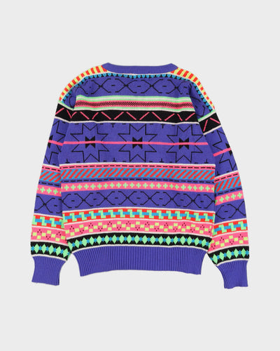 Purple Patterned Knitted Ski Jumper - XS