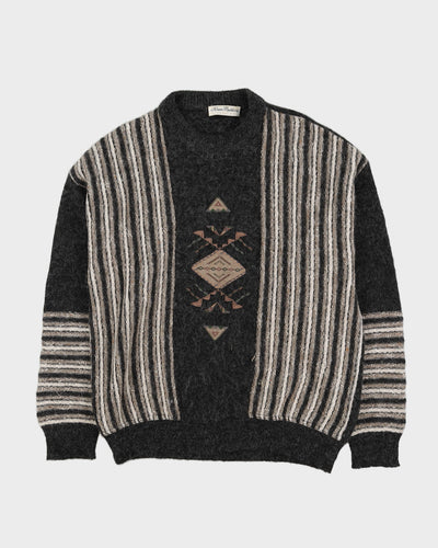 00s Grey Patterned Knitted Jumper - L